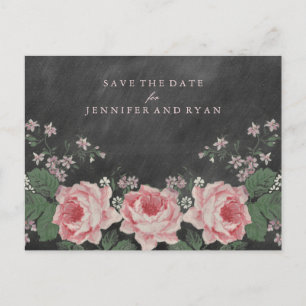 SAVE OUR DATE Vintage Chalkboard Rose Announcement Postcard