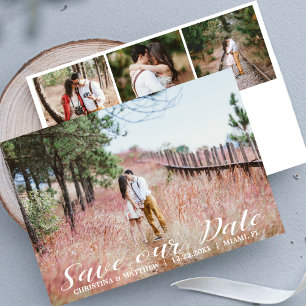 SAVE OUR DATE Wedding 4 PHOTOS Collage White Save The Date
