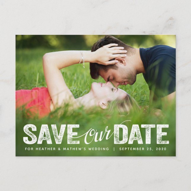 Save Our Date Wedding Distressed Script Photocard Postcard (Front)