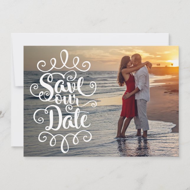 Save Our Date Wedding | Handwritten Ornate Script Invitation (Front)