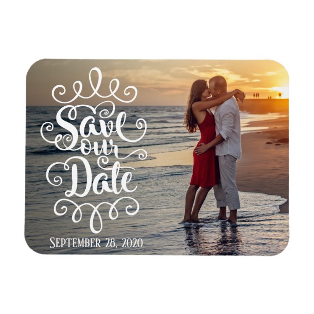 Save Our Date Wedding | Handwritten Ornate Script Magnet (Horizontal)