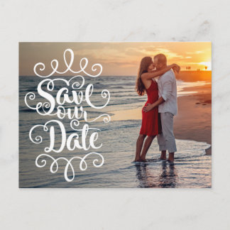 Save Our Date Wedding | Handwritten Ornate Script Postcard