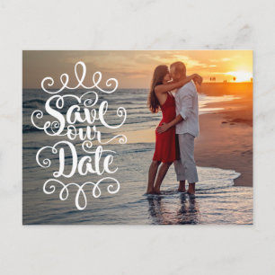 Save Our Date Wedding   Handwritten Ornate Script Postcard