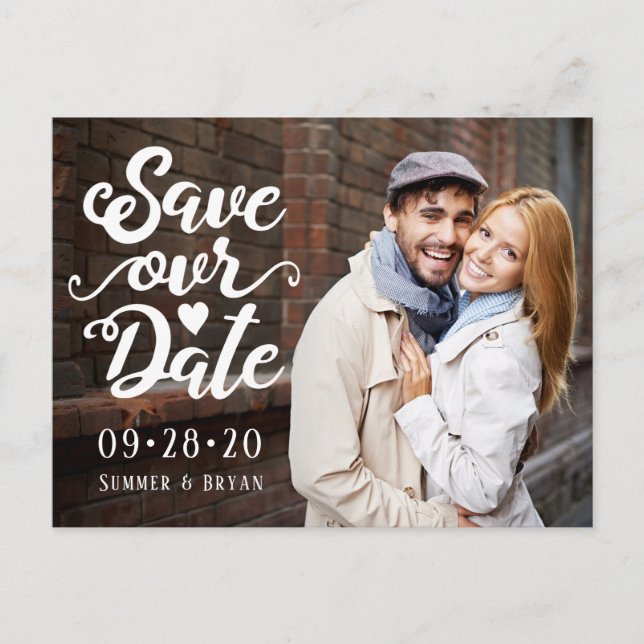 Save Our Date Wedding | Photo Handwritten Script Postcard (Front)