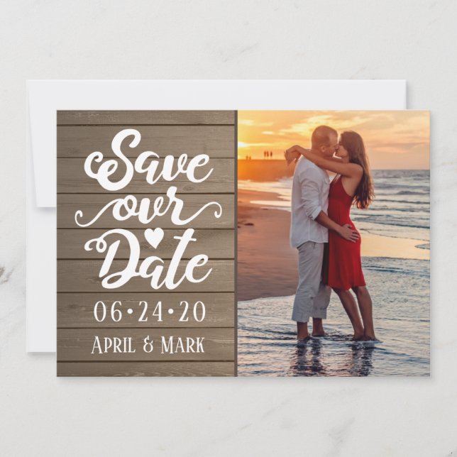 Save Our Date Wedding | Photo on Wood Postcard (Front)