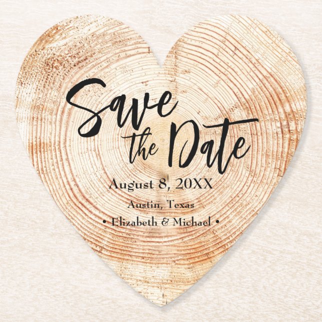 Save our date Wood grain Wedding Rustic Paper Coaster (Front)