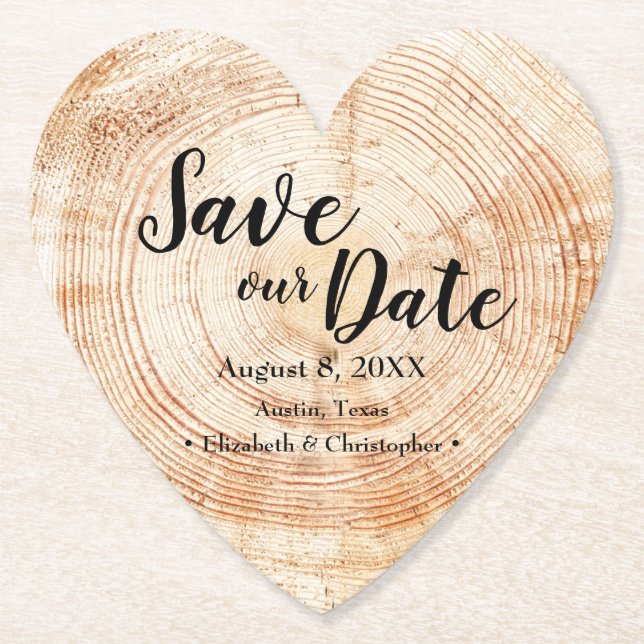 Save our date Wood grain Wedding Rustic  Paper Coaster (Front)