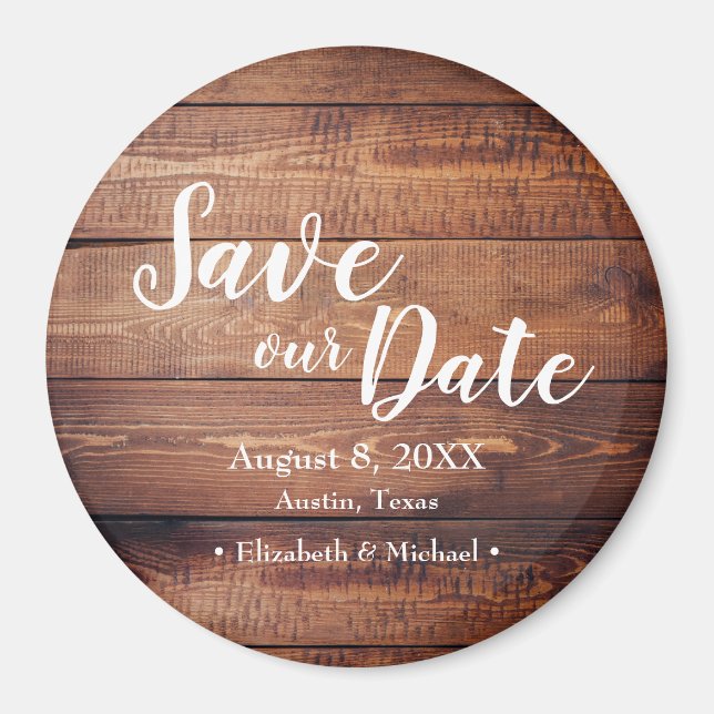 Save our date Wood Print Wedding Favour Magnet (Front)