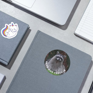 Save Our Forests Racoon Wildlife Photo Classic Round Sticker