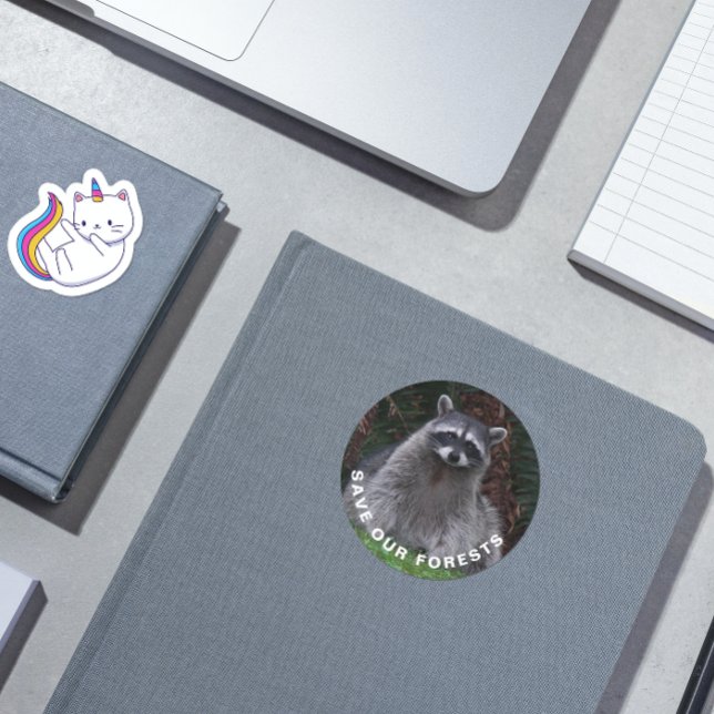 Save Our Forests Racoon Wildlife Photo Classic Round Sticker (In Situ Book)
