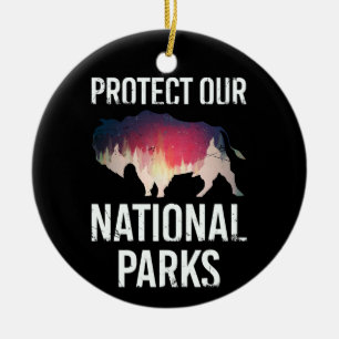 Save Our National Parks Retro Bison Explore Resist Ceramic Tree Decoration