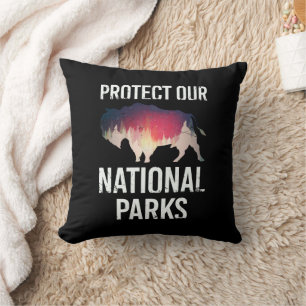 Save Our National Parks Retro Bison Explore Resist Cushion