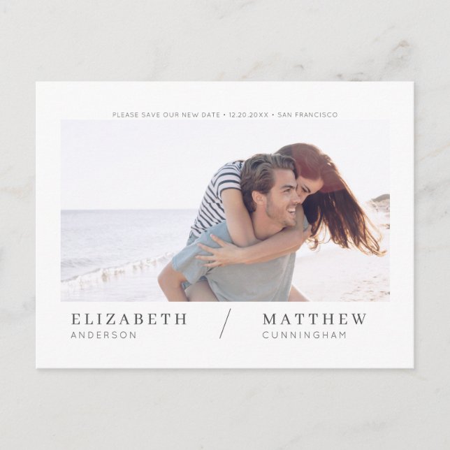 Save Our New Date Simple Chic Custom Photo Wedding Postcard (Front)