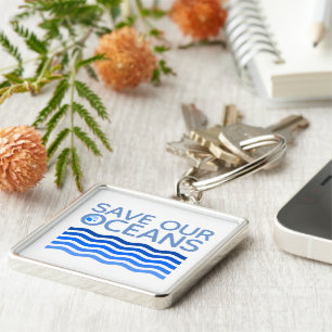 Save Our Oceans Blue Stylised Earth Waves Key Ring