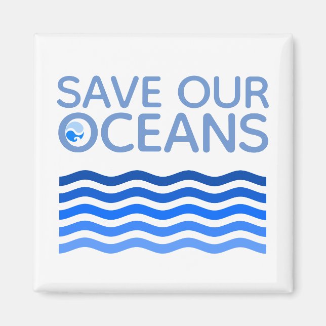 Save Our Oceans Blue Stylised Earth Waves Magnet (Front)