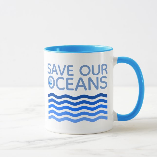 Save Our Oceans Blue Stylised Earth Waves Mug (Right)