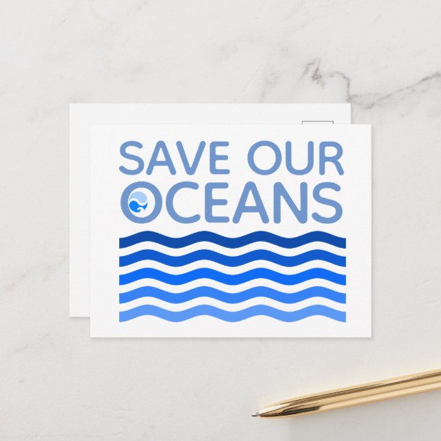 Save Our Oceans Blue Stylised Earth Waves Postcard (Front/Back In Situ)