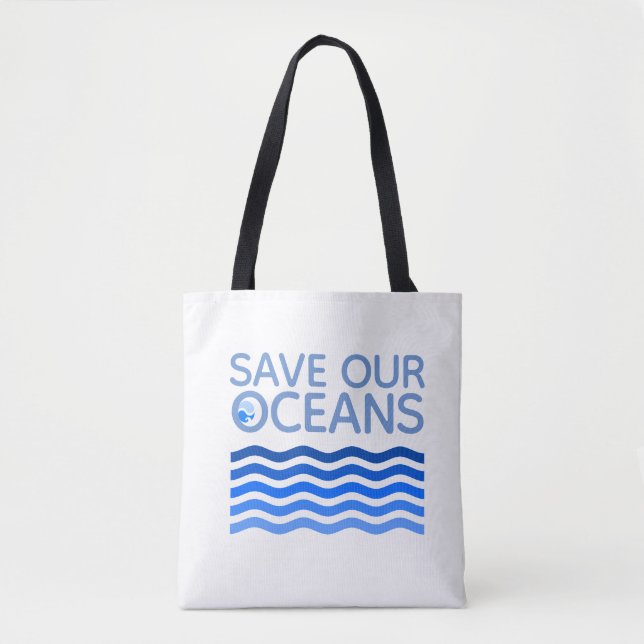 Save Our Oceans Blue Stylised Earth Waves Tote Bag (Front)