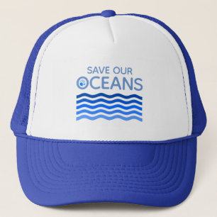 Save Our Oceans Blue Stylised Earth Waves Trucker Hat