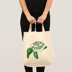 Save Our Oceans Cute Turtle Tote Bag