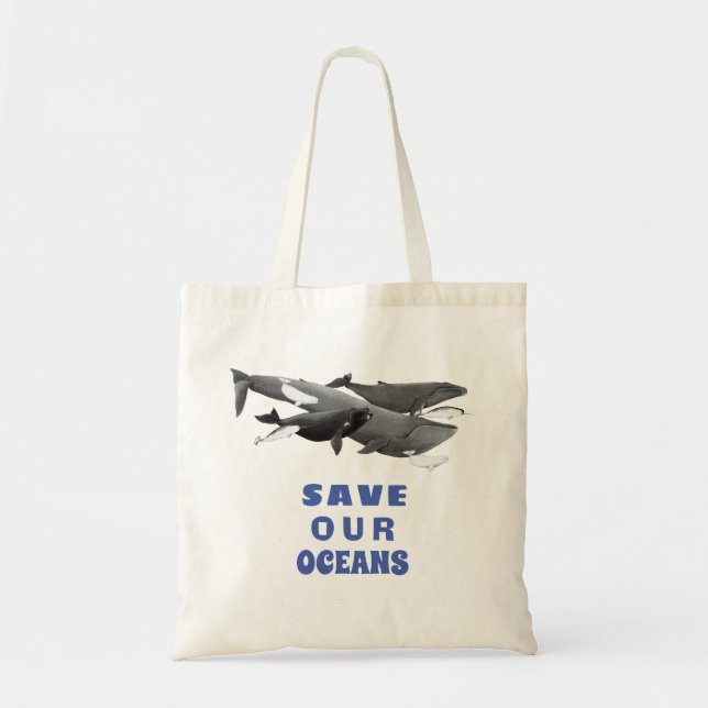 Save Our Oceans Environmental Art Whale  Tote Bag (Front)