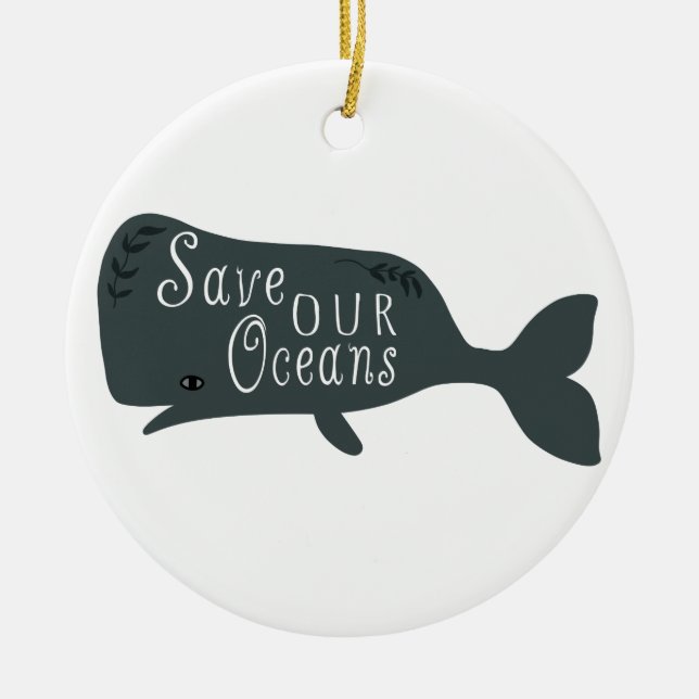 Save Our Oceans Environmental Whale White Ceramic Tree Decoration (Front)