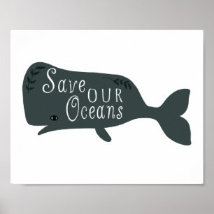 Save Our Oceans Environmental Whale White Poster