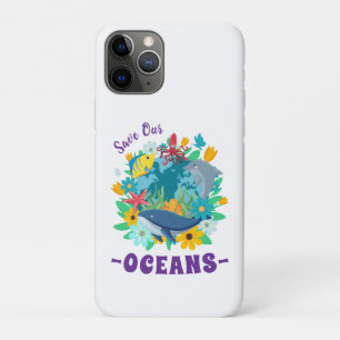 Save our oceans Flower Whale Colourful Design Eart iPhone 11 Pro Case