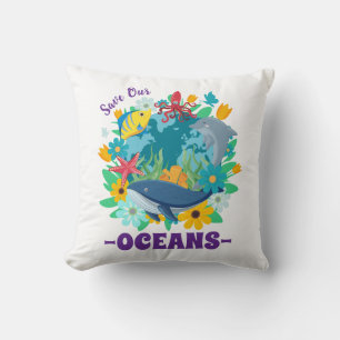 Save our oceans Flower Whale Colourful Design Eart Cushion
