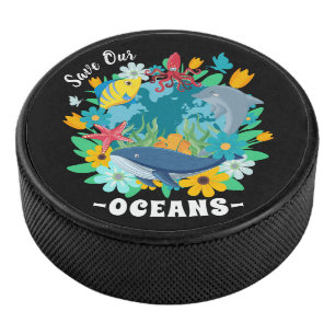 Save our oceans Flower Whale Colourful Design Eart Hockey Puck