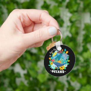 Save our oceans Flower Whale Colourful Design Eart Key Ring