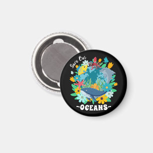 Save our oceans Flower Whale Colourful Design Eart Magnet