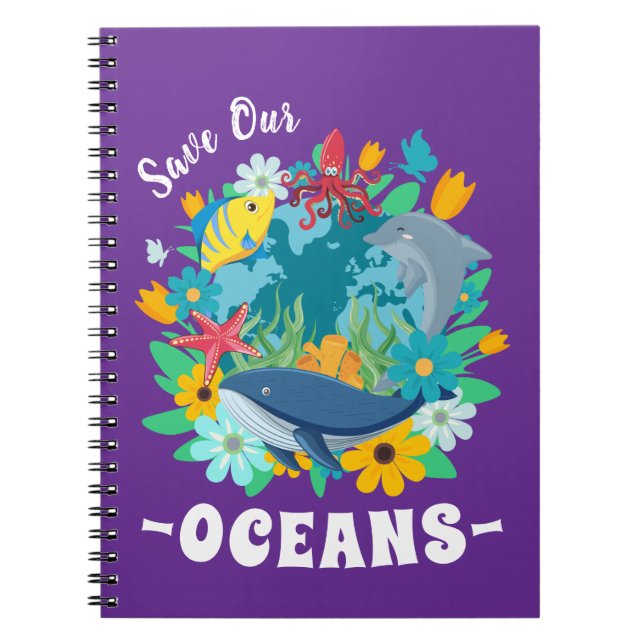 Save our oceans Flower Whale Colourful Design Eart Notebook (Front)