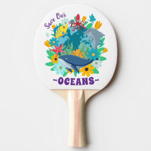 Save our oceans Flower Whale Colourful Design Eart Ping Pong Paddle