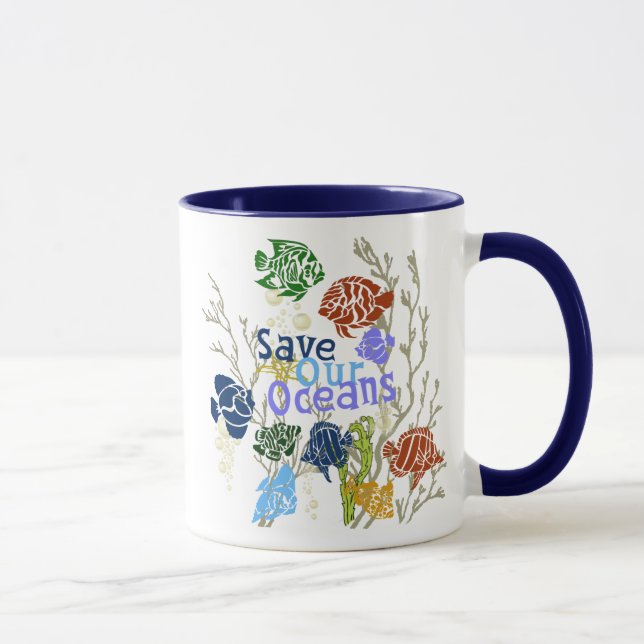 Save Our Oceans Nautical Coral Reef Coffee Cup (Right)
