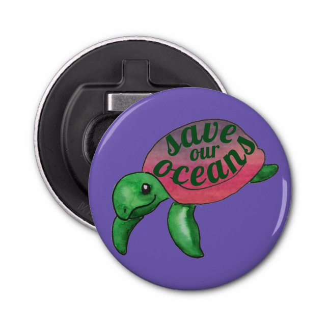 Save Our Oceans Purple Sea Turtle Bottle Opener (Front)