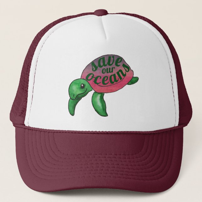 Save Our Oceans Purple Sea Turtle Trucker Hat (Front)