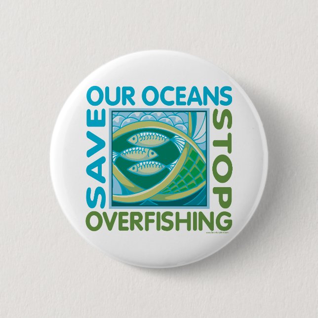 Save Our Oceans - Stop Overfishing 6 Cm Round Badge (Front)