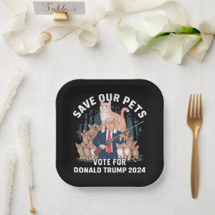 Save Our Pets 2024 President Trump Political Paper Plate