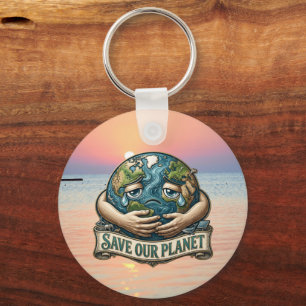 Save Our Planet Crying Earth Eco Awareness Key Ring