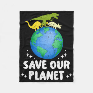 Save Our Planet Dinosaur Kids Cute Earth Day Girls Fleece Blanket