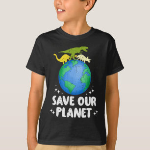 Save Our Planet Dinosaur Kids Cute Earth Day Girls T-Shirt