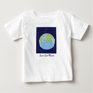 Save Our Planet Outer Space Earth Stars Green Blue Baby T-Shirt