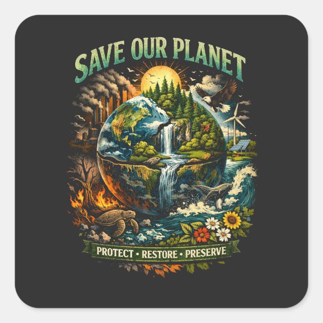 Save Our Planet Square Sticker (Front)