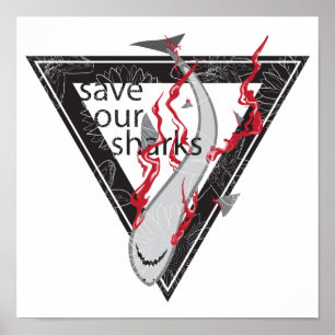 save our sharks SOS floral triangle Poster