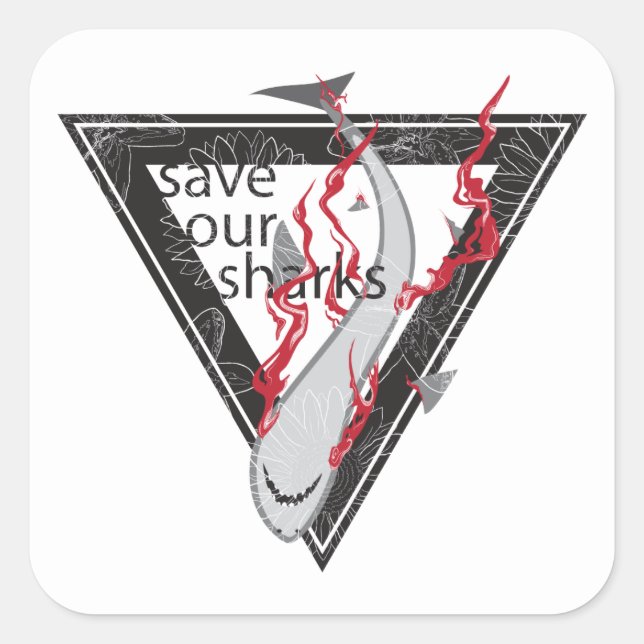 save our sharks SOS floral triangle Square Sticker (Front)