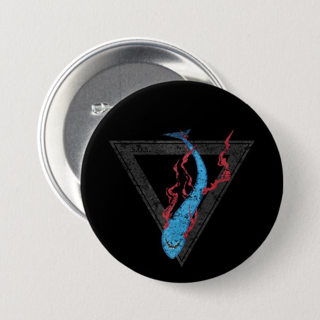 save our sharks SOS triangle 7.5 Cm Round Badge (Front & Back)