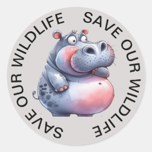 Save our Wildlife Stickers, Hippopotamus  Graphic Classic Round Sticker