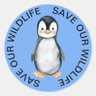 Save our Wildlife Stickers, Penguin Graphic Classic Round Sticker