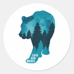 Save Our Woods Environmental Protection Bear Grizz Classic Round Sticker